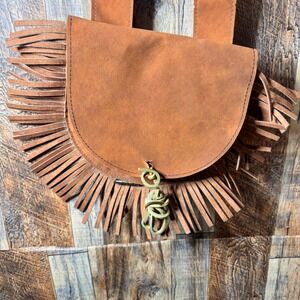 Vintage Kolpin Suede Leather Fringe Purse Bag Western Boho Festival Style‎